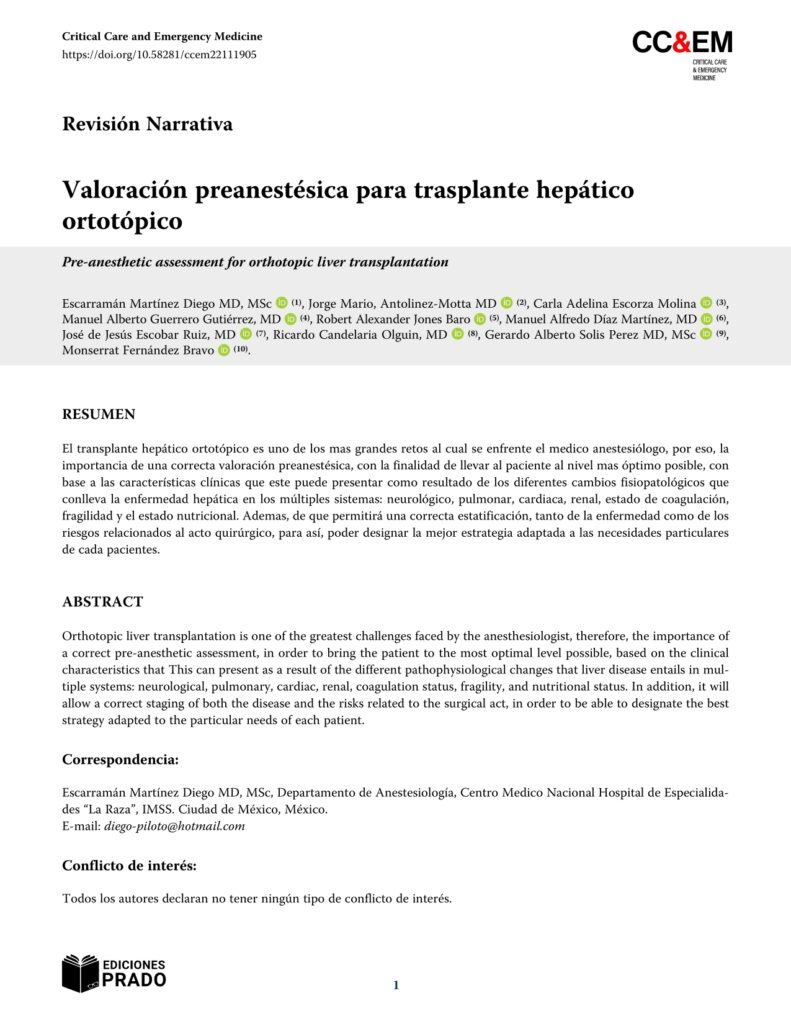 Valoración preanestésica para trasplante hepáticoortotópico.