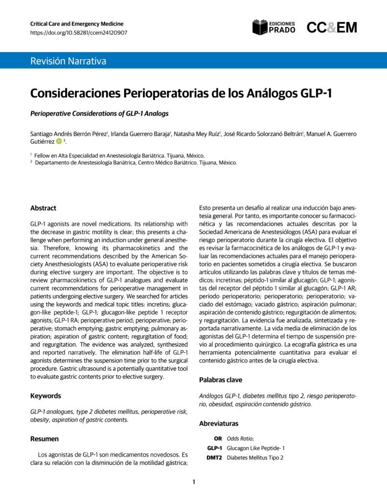 Consideraciones Perioperatorias de los Análogos GLP-1.