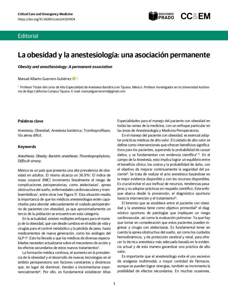 La obesidad y la anestesiología: una asociación permanente.