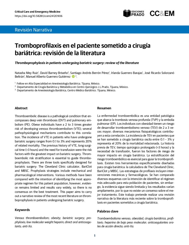 Tromboprofilaxis en el paciente sometido a cirugíabariátrica: revisión de la literatura.