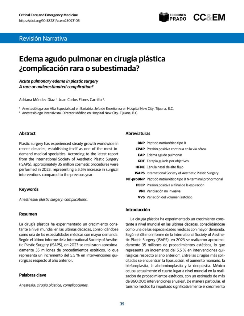 Edema agudo pulmonar en cirugía plástica¿complicación rara o subestimada?