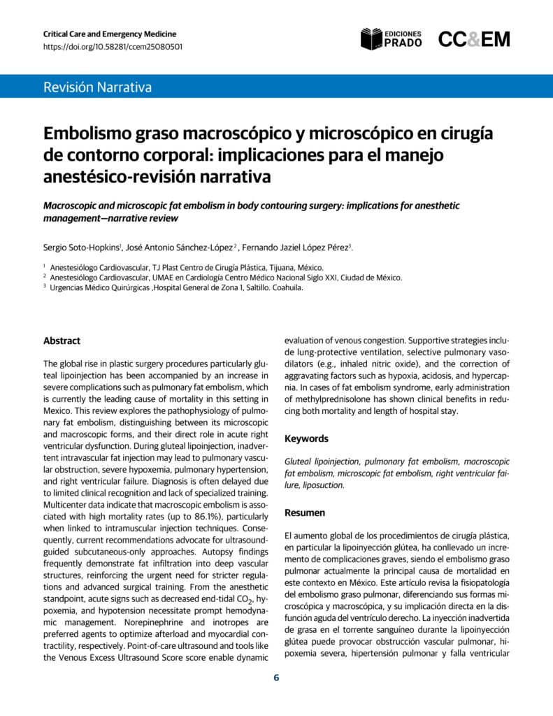 Embolismo graso macroscópico y microscópico en cirugíade contorno corporal: implicaciones para el manejoanestésico-revisión narrativa